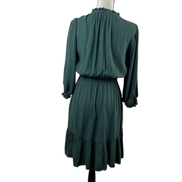 Knox Rose Women's Dress XS Green Tie Neck Tiered 3/4 Sleeve Boho Knee Length - Picture 7 of 11
